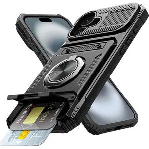 Compatible with iPhone 17 Pro Max 16 Pro Max 15 Pro Max Wallet, Cellphone Case with Card Holder [Store 2 Cards] + 360° Rotated Ring Stand Dual Layer Heavy Duty Shockproof Drop Protection Wallet Phone Case for iPhone 17-11 Series Accessories