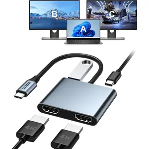 USB C to Dual HDMI Adapter 4K@30Hz,  USB C Hub Multiport Adapter with 2xHDMI, USB 3.0, 100W PD, Support USB C to HDMI Splitter Extended Display for MacBook Pro (MST is not Supported  MacOS)