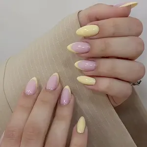 24pcs Medium Almond Nail Art Stickers, French Manicure, Vintage Aesthetic Full Coverage, Perfect for Women Girls Daily Wear, Summer Nail Art