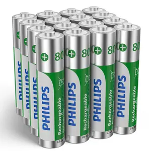 PHILIPS 16pcs AAA Rechargeable Batteries 1.2V Pre-Charged Ni-MH 800mAh High Capacity Compatible With Household Beauty Office Products