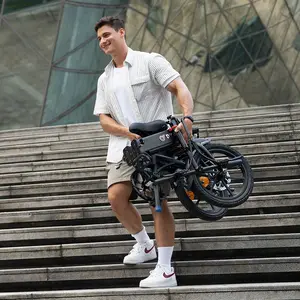 DYU e-Bike 14-inch adult folding, 40+ miles, top speed 25 km/h e-bike, 36V7.5Ah high energy battery, front and rear disc brake design LED display portable e-scooter, equipped with front basket and rear shelf