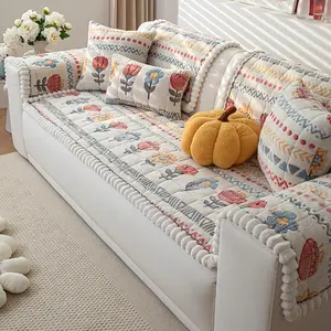 1pc Floral Sofa Cover, Simple Style Plush Cushion, Thick High-Weight Seat Pad, Anti-Slip Grip, Suitable for All Sofas, Four Seasons Use