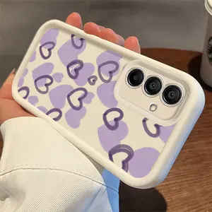 Phone Case: Cute Purple Heart Pattern Black and White Phone Case, Suitable for Samsung Galaxy S26 S25 S24 S23 S22 S21 Fe Plus Ultra A13 A14 A15 A16 A17 A33 A34 A35 A36 A52 A53 A54 Note20