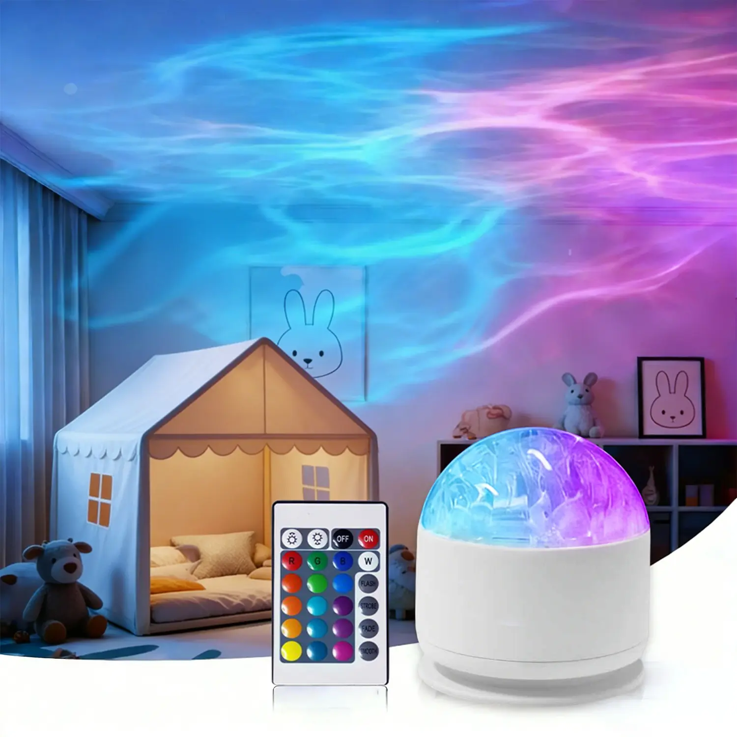 2 Scene -Ocean Wave & 3D Water RippleProjector Light-EasterEggLight 16-Color Round Lamp withControl, Relaxation & Romantic Night Ambience tiktokshopsummersale