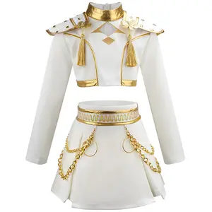 White Golden Border Cosplay Outfit for Female Group Style Complete Set Shoulder Patches Decorative Chains Comic Exhibition Stage Party Decoration