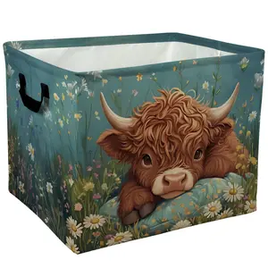 Highland Cow Floral Print Storage Baskets Storage Boxes Home Decor Storage Clothes Organization And Storage Home Decor Storage Holiday Gifts，Organizer For Toys， Books， Laundry Baskets