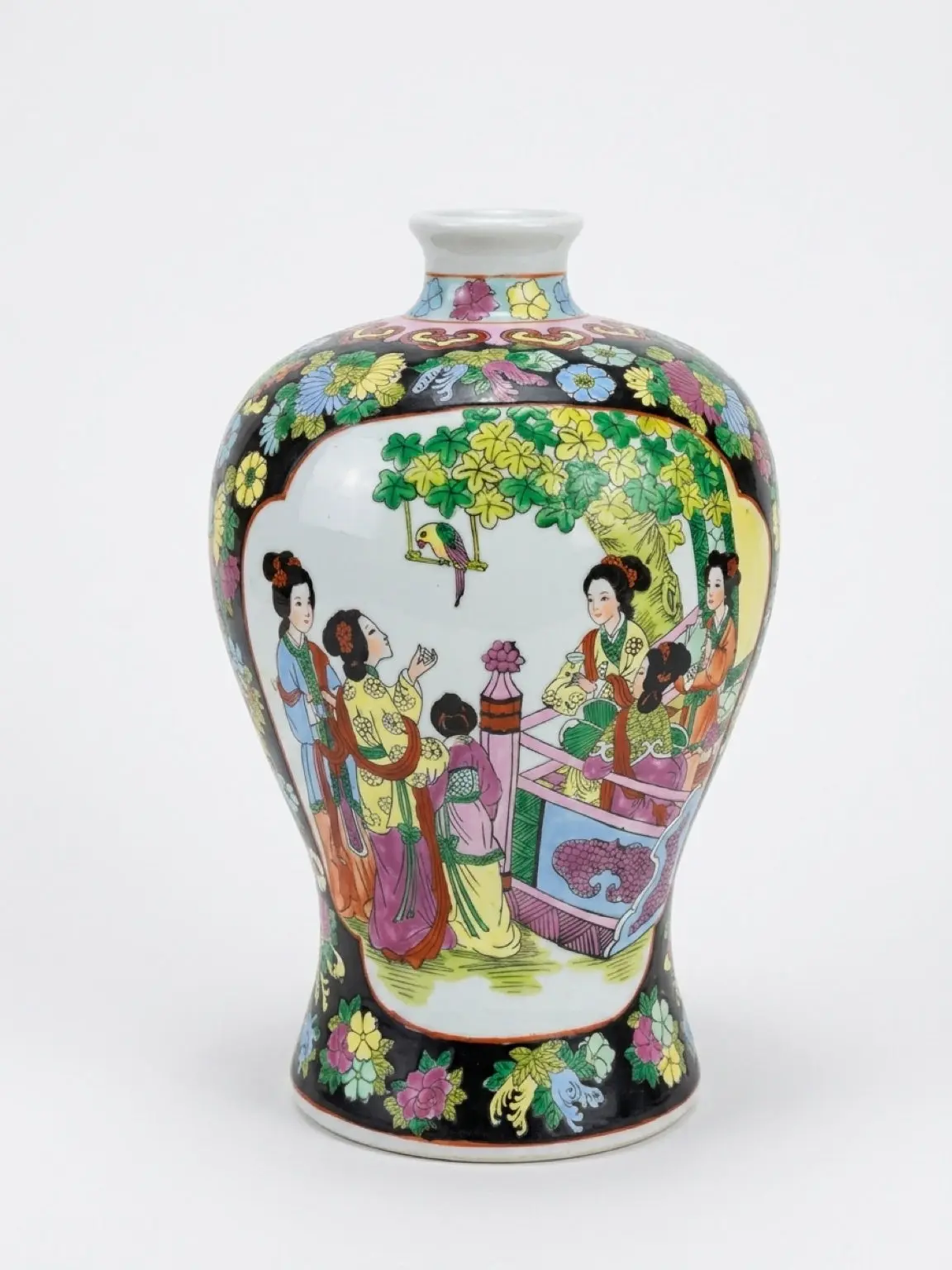 Vintage Chinese Famille Rose Porcelain Vase – Court Ladies Scene – 13” Hand Decorated