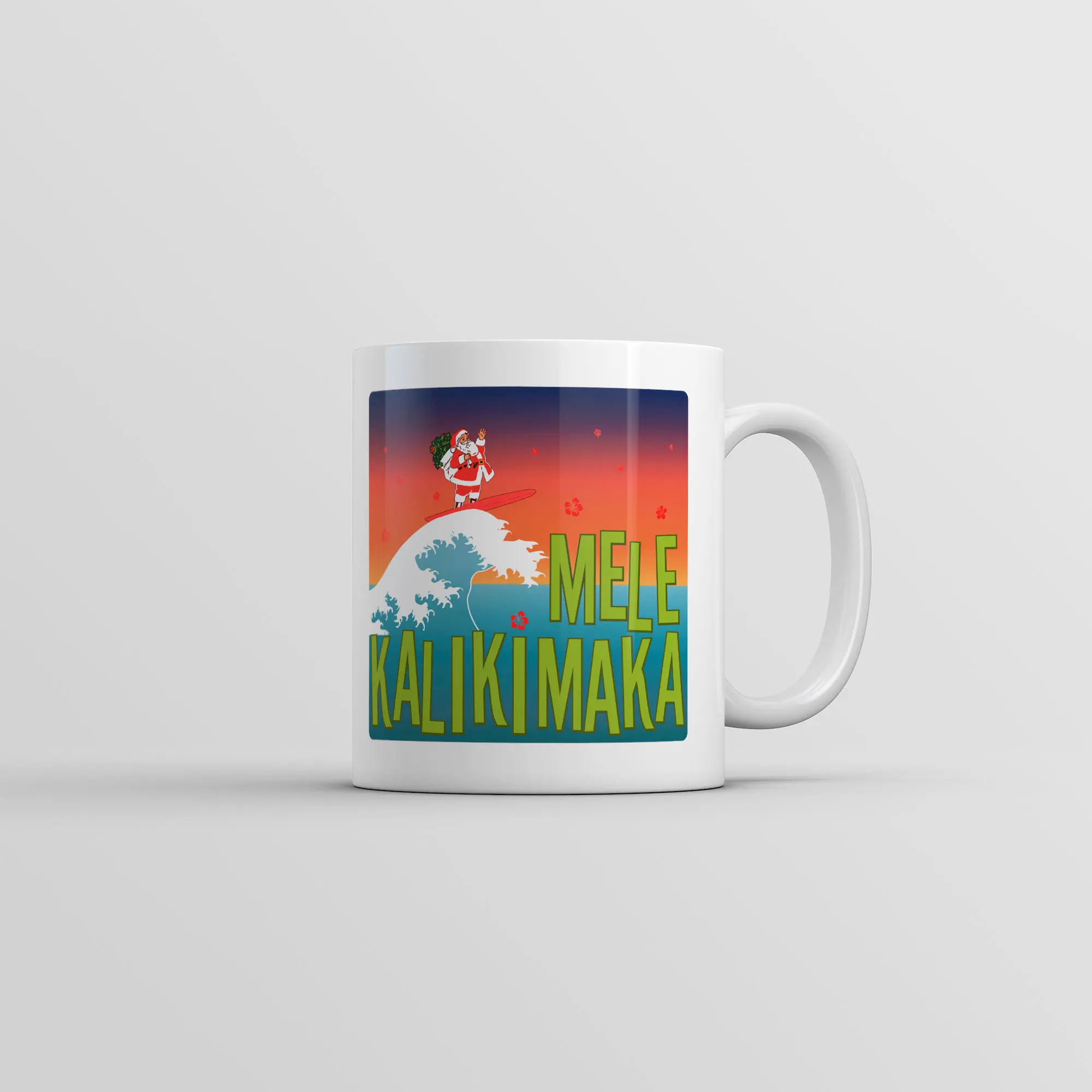 Mele Kalikimaka Mug Funny Surfing Christmas Graphic Coffee Cup - 11oz Funny Coffee Mugs Ceramic Printed Drinkware Cup