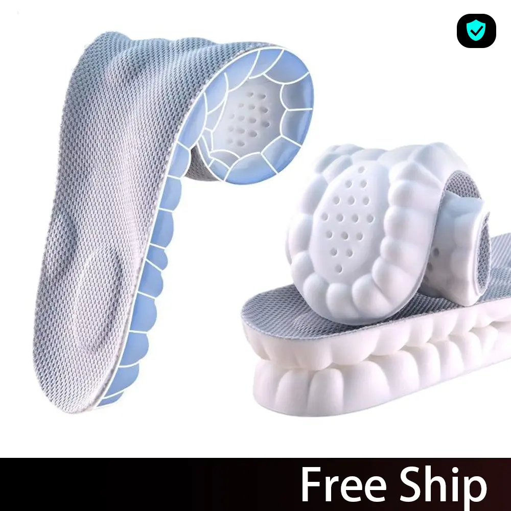 High Elastic Shock-Absorption Sports Insoles, Full Air Circulation to Prevent Stuffy Smelly ft, U-Shaped Heel Wrap for Ankle Stabilization, Soft Massage Points to Ease Exercise Fatigue, Universal Fit for Athletic Footwear (Grab via Bio Link)