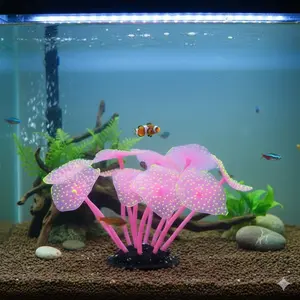 Suction Cup Coral Aquarium Decor Set: Glow in The Dark Bendable Silicone Aquatic Plants, Safe Fish Tank Decorations with No Glue, Non-Toxic Soft Landscape for Pet Fish
