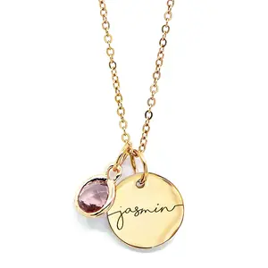Birthstone Name Necklace for Women Valentine's Day Gifts for Mom Personalized Gold Plated Pendants Jewelry for Mother Grandma Gift