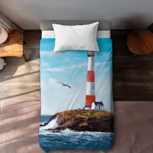 Begin Home Decor C1DCTXLWRF8R0O Lighthouse at the Edge of the Sea Twin Size Extra Long Duvet Cover - Sea Bedroom Decor