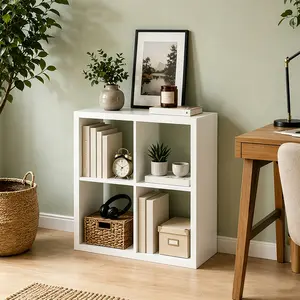 Endearing Limons 4-Cube Wooden Thick Border Storage Bookshelf - 25kg Load Capacity, Reversible Back-Open Design, Anti-Tipping Stable Base for Living Room, Bedroom