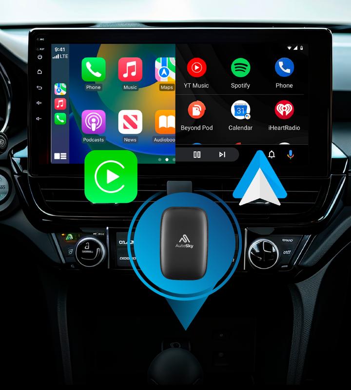 AutoSky Ai Box Lite Air - Wi-Fi and Bluetooth Connectivity, For iPhone & Androids, Requires Wired Apple CarPlay, Expandable Storage with Youtube & Netflix