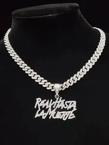 Fashion Letter Detail Pendant Cuba Necklace for Men & Women, Zinc Alloy Hip Hop Jewelry for Party, Club, Matching Punk Accessories As Gift for Women & Men