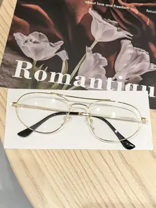 Women's Vintage Casual Metal Frame Oval Trendy Flat Lens Glasses, Anti-Blue Light Eyewear for Daily Use, Fashionable Cat Eye Frames, Classic Fashion Glasses