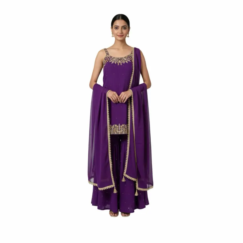 Soft Georgette Spaghetti Straps Plazo Set in Purple Perfect for Upcoming Season Parties or Any Occasions