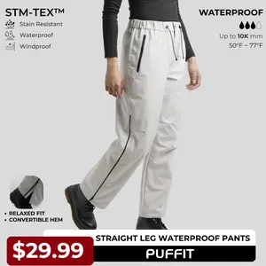 PUFFIT STM-TEX  Relax Fit Straight Leg Waterproof Pants With 2 Side Zip Hem, Lightweight, Breathable & Eco Fabric,Work, Walk & Outdoor Ready,Comfort Fit,Hiking,Casual Fitted Style