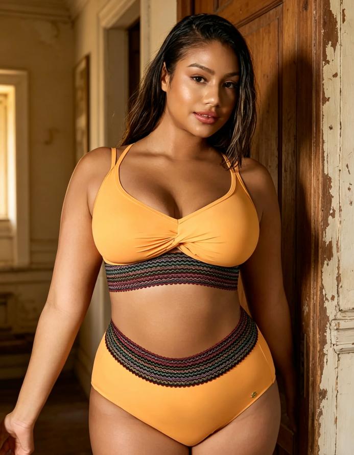 Women's High-Waisted Two-Piece Bikini, Snakeskin Print Push-Up Swimsuit with Ruched Front & Wide Ribbed Band Clothes Womenswear Top