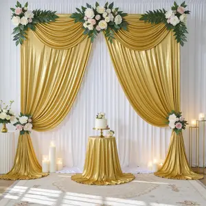 10x10FT Gold Shimmer Sequin Backdrop Curtains, 2 Panels 5x10FT Sparkle Glitter Photo Booth Background Drapes for Wedding Birthday Party Event Decor