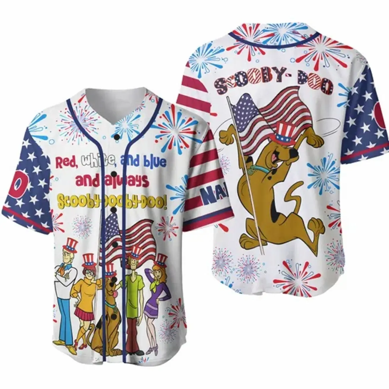 Scooby Doo Baseball Jersey, Scooby Doo Shirt, Scooby Doo Jersey, 4th Of July Shirt, Custom Name Baseball Jersey