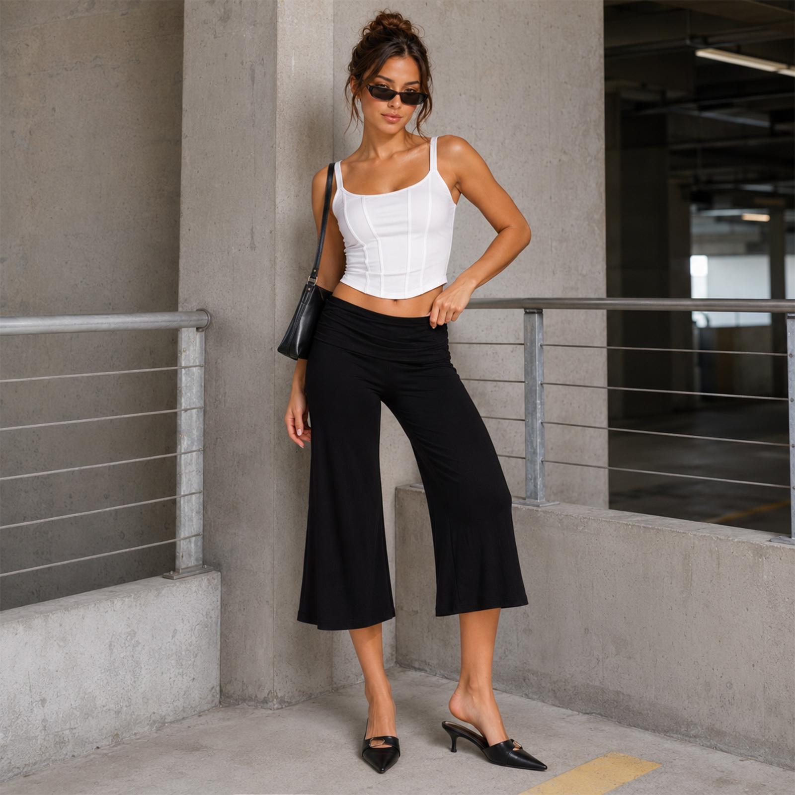 JOJOANS Women's Capri Yoga Wide-Leg Pants: Mid-to-low waist with butt-lifting and tummy-flattening design; outdoor casual straight-leg pants; breathable and loose-fitting, suitable for yoga, fitness, sports, and lounging at home
