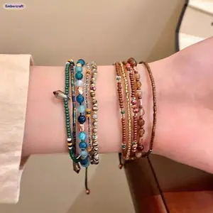 Women's Vintage Boho Textured Beads Mix Bracelets - Handmade Colorful Stackable Sets, Fashionable Costume Jewelry Accessories for Beach, Birthday Gift