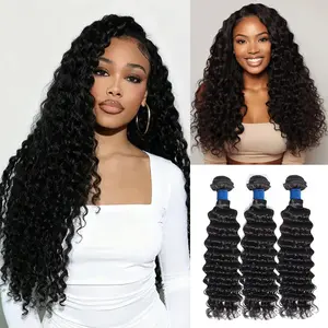 StarHair Deep Wave Deep Curly 10A Brazilian Virgin Hair Bundles 14-30 Inch Tangle-Free Quick Weave Luxury Hair for Daily Wear Salon Styles Special Occasions