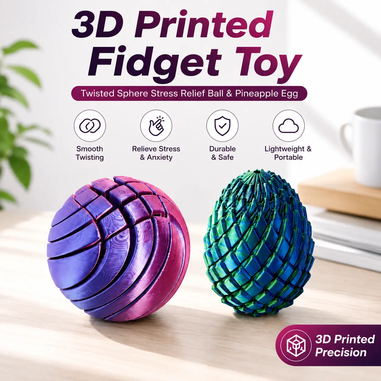 3D Printing Fidget Toy Set - Twisted Sphere, Stress Relief Ball, Pineapple Egg - Durable, Safe, Lightweight, Portable Party Bag Gift for Home & Festive Use