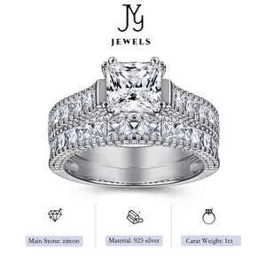 【JYJZZ121】（epiphany）S925 silver double ring inlaid ring two in one set of rings fashion temperament ladies square zirconia,  ladies men jewelry gifts.