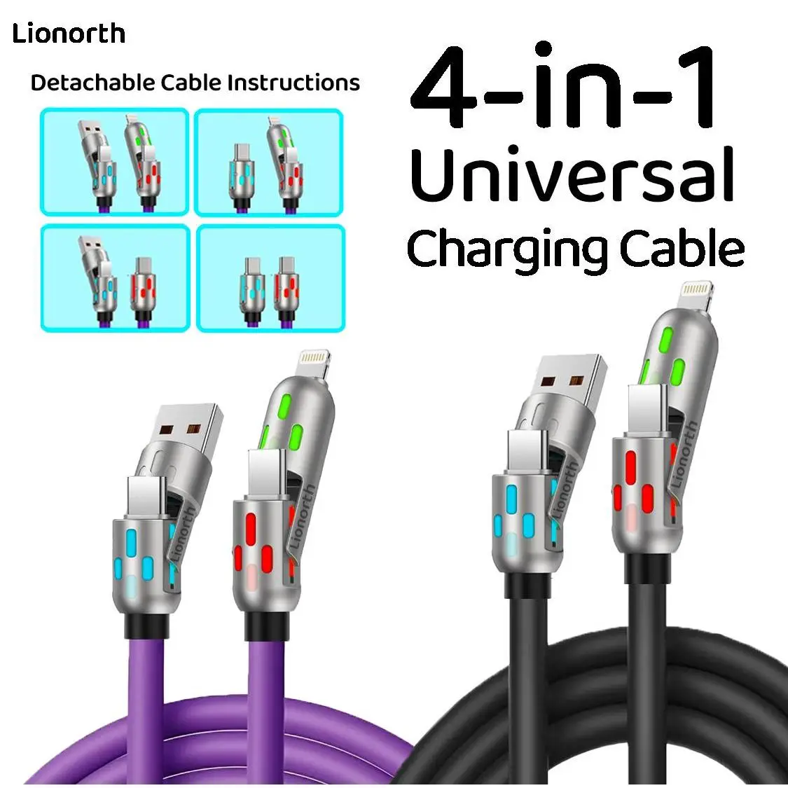 4-in-1 USB Charging Cable – Compatible with iPhone 15/16, iPad Pro, Samsung, and Other Devices, Suitable for Home, Office, and Travel