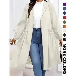 Plus Size Women's Casual Windbreaker Jacket, Loose-Fitting Woven Fabric, Plain Pattern, Fall & Winter Fashion OuterwearXFKQ