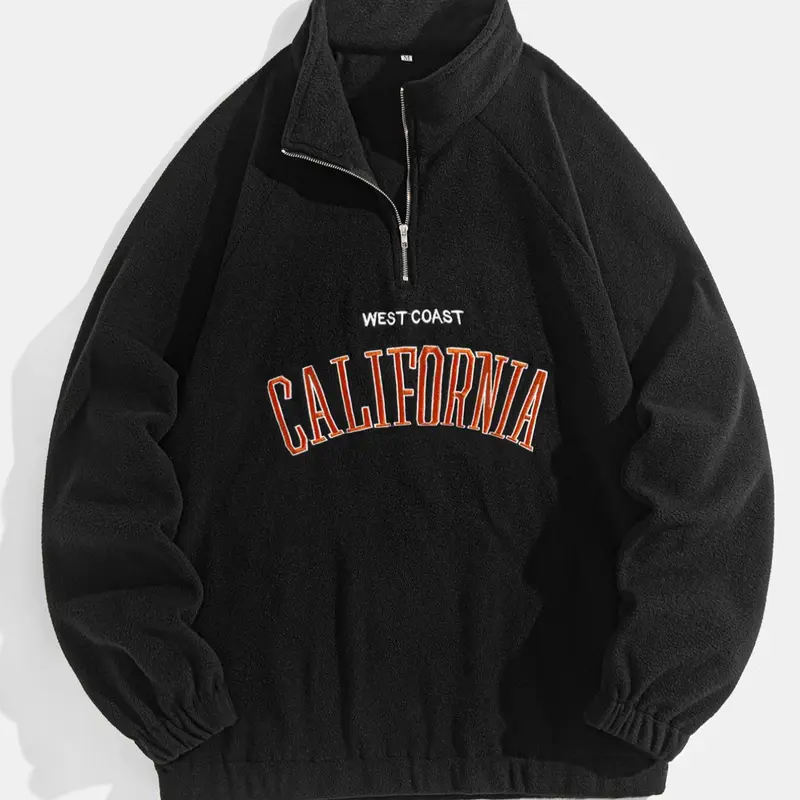 【Black Friday】Men's Letter Embroidery Quarter Zip Polar Fleece Sweatshirt, Casual Fashion Regular-Fit Raglan Sleeve Stand Collar Pullover, Men's Clothes for Daily Wear, Long Sleeve Top for Fall & Winter, Menswear