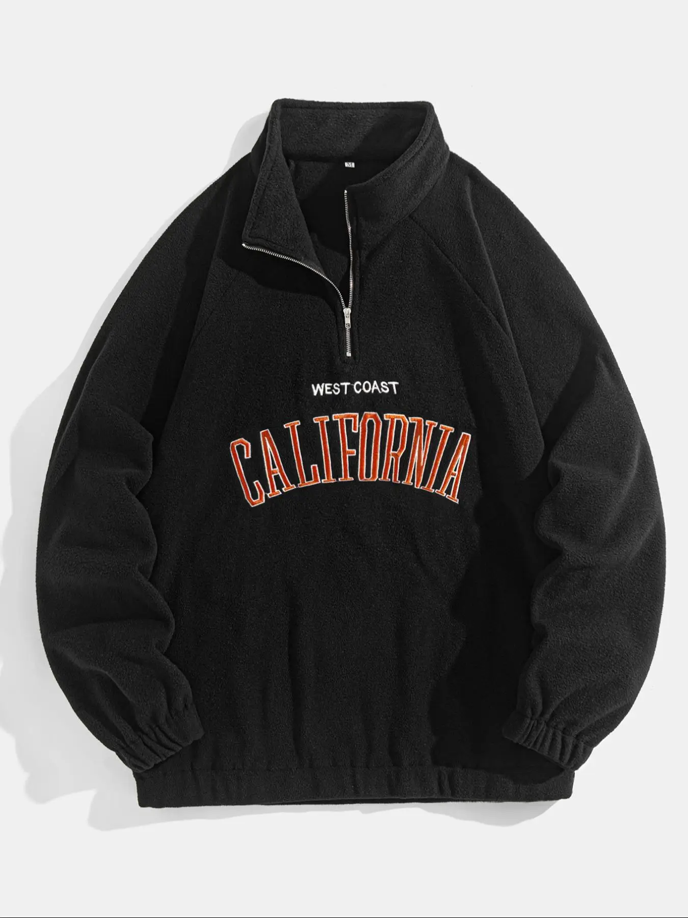 Men's Letter Embroidery Polar Fleece Quarter Zip Sweatshirt, Casual Regular Fit Raglan Sleeve Stand Collar Pullover for Fall & Winter, Fashion Men's C