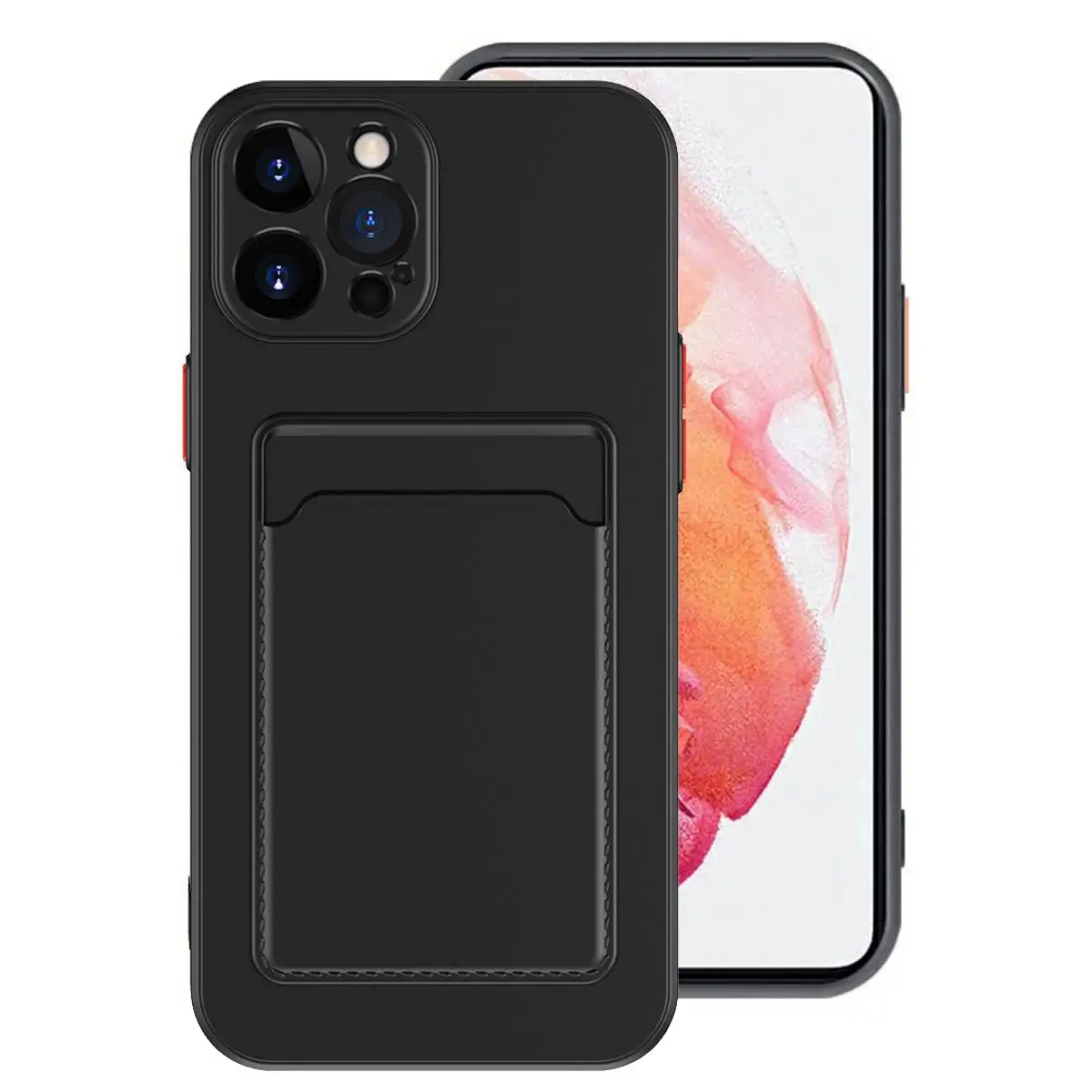 Plain TPU Phone Case With Card Slot, 1 Count Shockproof Cases Cover Phone Cases for iPhone X 11 12 13 14 Pro Max