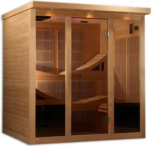 DYNAMIC SAUNAS Golden Designs Monaco 6-Person Near Zero EMF Far Infrared Sauna Canadian Hemlock Nature Finish 15 Carbon PureTech Heat Emitters