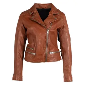 Women's Orange Burnt Fringe Leather Jacket