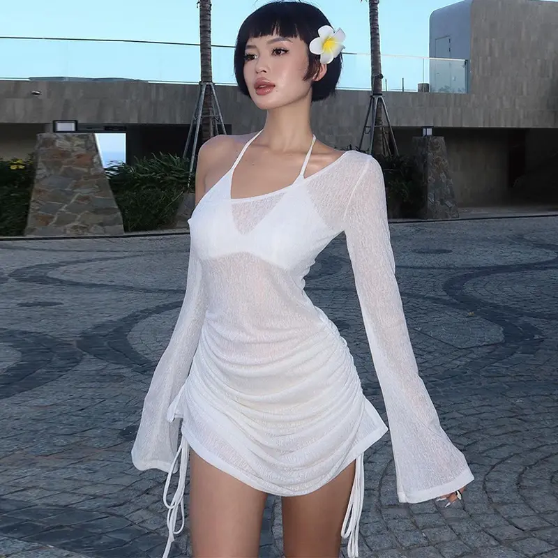 European and American Women's Clothing 2025 Spring and Summer New Sex  Fashion Sexy Cutout See-through Diagonal Collar Seaside Beach Hip Bag Dress  - TikTok Shop