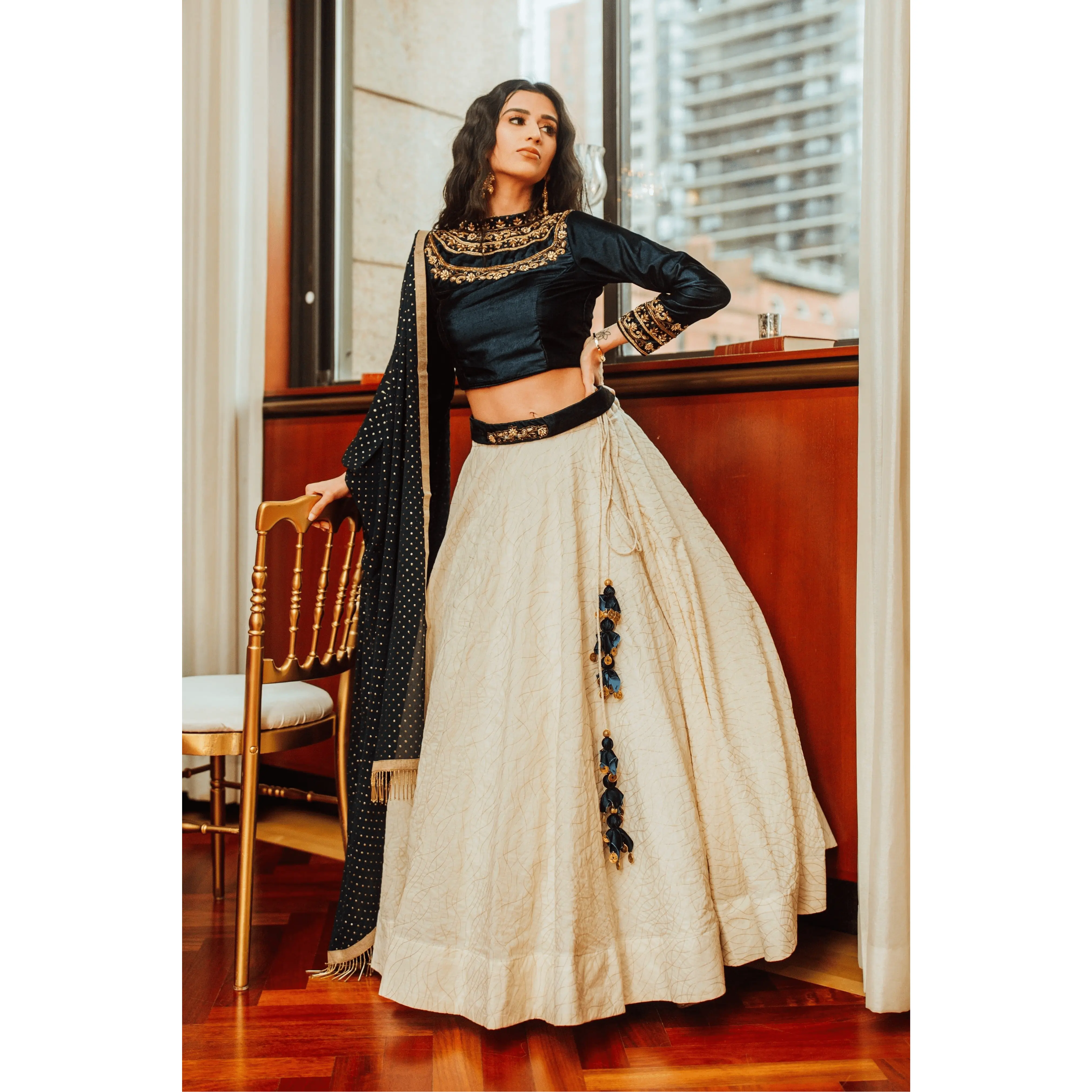 Navy Hand Embroidered Lehenga Choli