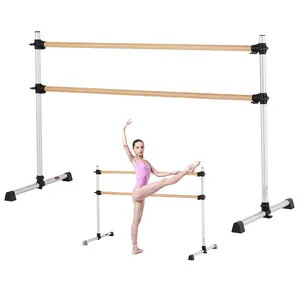 VEVOR Ballet Barre, 6 Ft Double Beechwood Barre Bar for Home, Freestanding Portable Ballet Stretching Dance Bars, Height Adjustable Anti-Wobble Fitness Gym Equipment, for Pilates Balance Workout