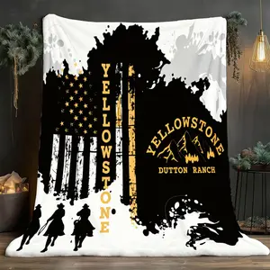 One Yellowstone Dutton Ranch Flag Silhouette Blanket Featuring Mountains, Made of Soft And Warm Flannel, Ideal for All Seasons. Perfect for Use on a Sofa, Bed, at The Office, As a Shawl, During Camping