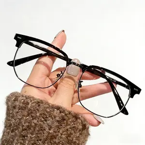 Popular Browline Square Glasses | Semi-Rimless Metal-Plastic Frames Fashion Optical Eyeglasses