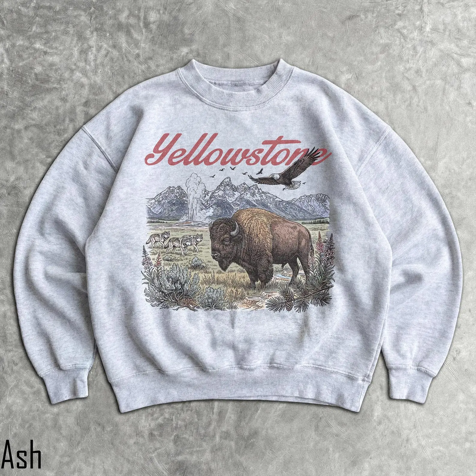 Vintage Yellowstone National Park Bison Eagle Graphic Sweatshirt And T-Shirt | Nature Wildlife Wilderness Outdoorsy Aesthetic Graphic Pullover Top