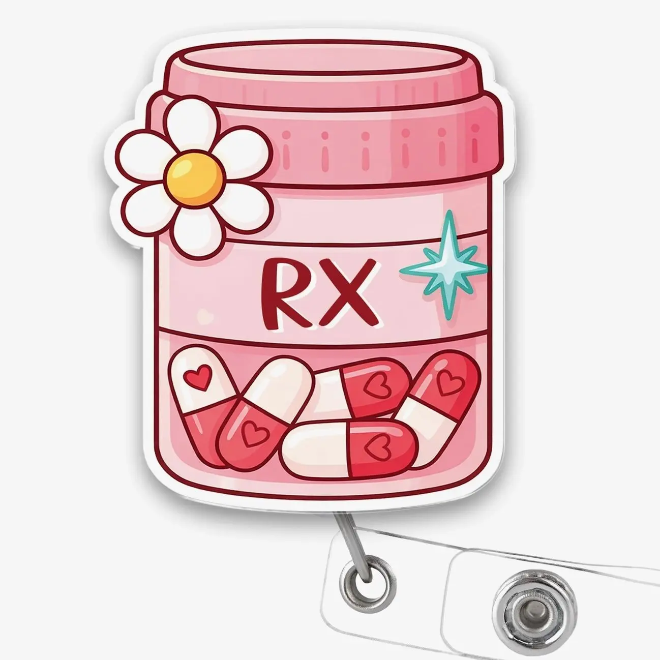 RX Pharmacy Badge Reel Retractable, Cute Pharmacist Tech ID Badge Holder for Nurse Doctor Medical Staff Work Gift