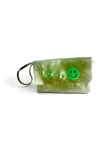 Smiley Metallic olive green leather Cross body Bag | Handmade in Italy