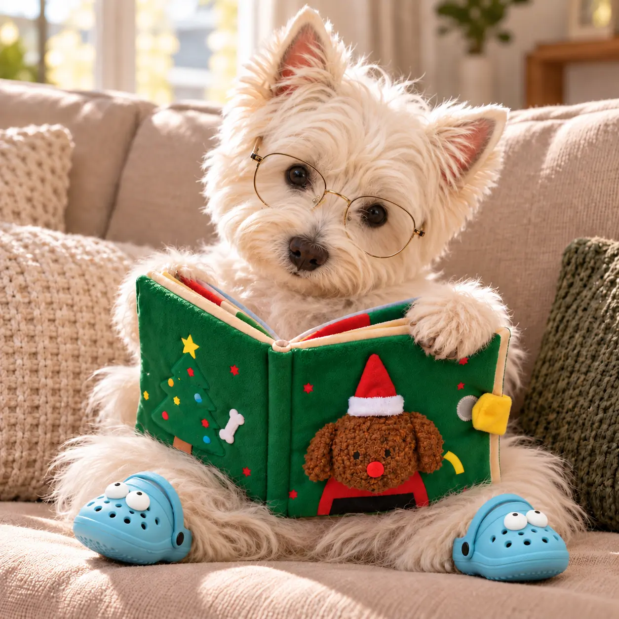 Dog Snuffle Book, Handmade Plush Interactive Treat Puzzle Toy for Small/Medium Dogs - Christmas Gift with Layered Hide-and-Seek Flaps, Sound-Making, Crinkle Features, Green Christmas Design