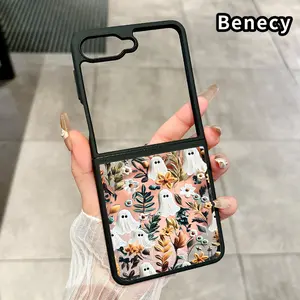Spooky Garden Pattern Shockproof Folding Case for Z Flip 7/6/5/4, Central Axis Guard and Camera Protection Transparent Silicone TPU Phone Case