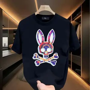 Men's Classic Cotton Round Neck Short-Sleeve T-Shirt - Relaxed Fit, Breathable Fabric, Skull & Rabbit Print Streetwear Casual Menswear Top