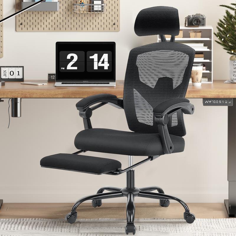 Ergonomic Office Chair, High Back Computer Mesh Swivel Rolling Desk Chair with Adjustable Headrest (Optional with/without Footrest)