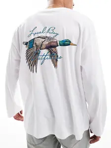 Men's Regular Fit Barbour International Print Long Sleeve Tee, Casual Comfy T-shirt for Spring & Fall, Men's Top for Daily Wear